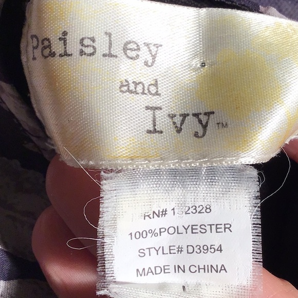 Paisley and Ivy flutter sleeve elastic waist midi dress feather pattern black L - Picture 5 of 6